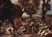 Nicolas Poussin Moses schlagt Wasser aus dem Felsen painting